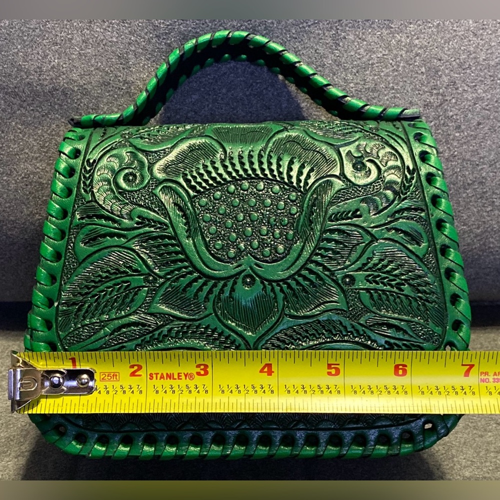 handmade genuine leather Luxury Shoulder Straps Tooled Handbag Green Purse - Picture 12 of 13